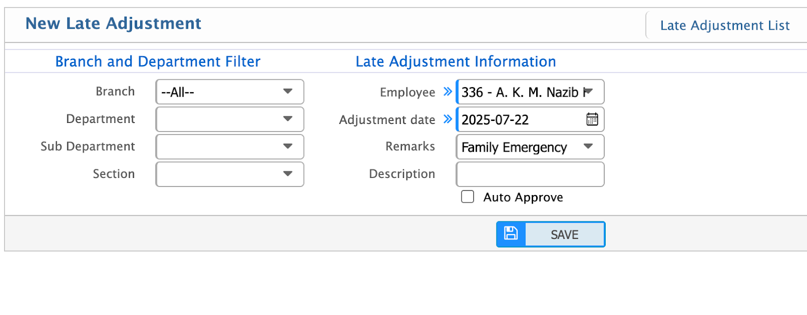 Late Adjustment Application